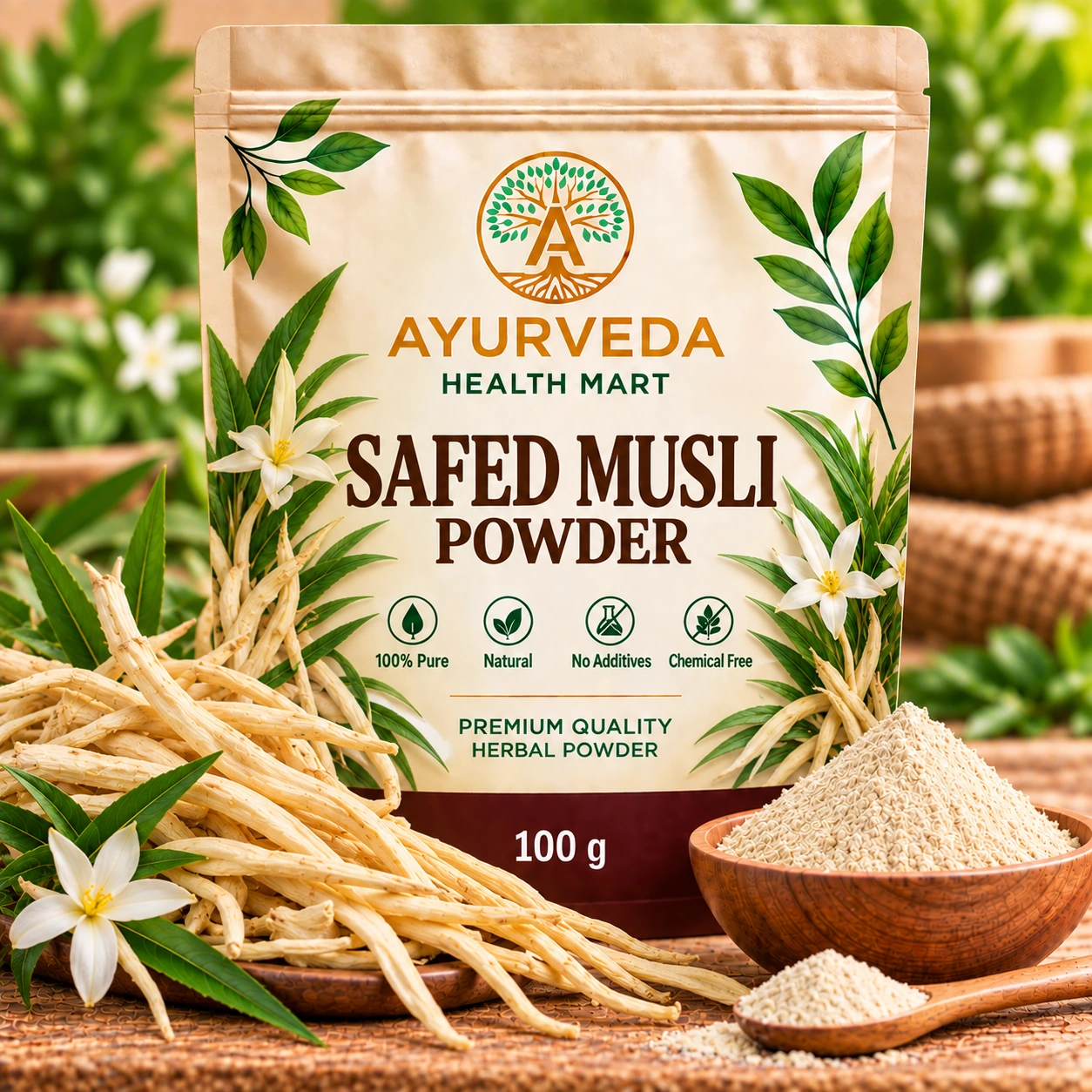 Ayurveda Health Mart Safed Musli Powder 100g herbal powder pouch