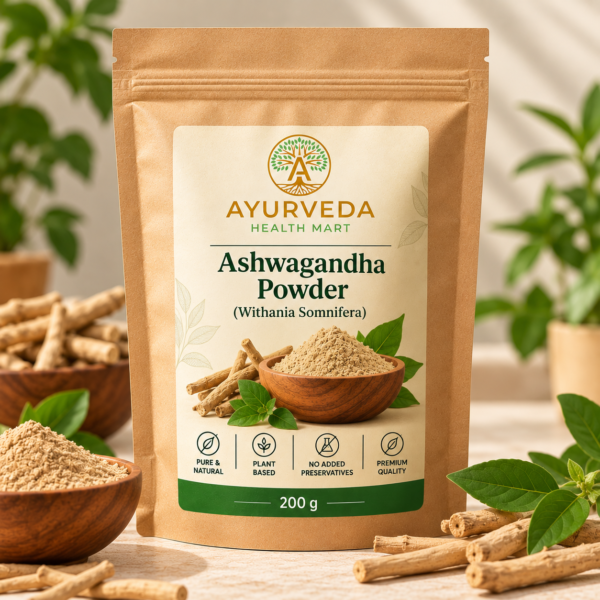 Ayurveda Health Mart Ashwagandha Powder brown kraft pouch